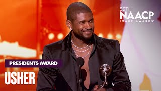 Usher Thanks The Strong Women In His Life Winning The Presidents Award  NAACP Image Awards 24 [upl. by Ahsinotna]