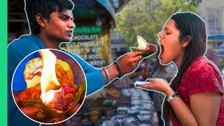 Exotic Indian Street Food Tour in Delhi India Crazy FLAMING FIRE PAAN [upl. by Yanej]