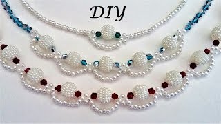 How to make pearl beaded necklace Diy Necklace making tutorial 3 beaded necklace patterns [upl. by Aaron]