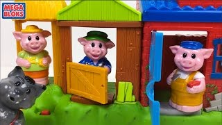 MEGA BLOKS  THREE LITTLE PIGS PLAYSET WITH THREE LITTLE PIGS HOUSES A WOLF AND SOUNDS  UNBOXING [upl. by Ramoh]