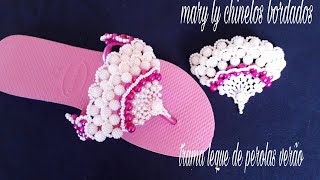 chinelos bordados trama leque de perolas verao🌺🌺🌺 [upl. by Medrek]