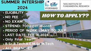 Summer Internship 2024  TIFR Get 7000 per month No Exam No feeHuge Vacancy [upl. by Ilam]