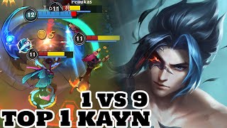 Wild Rift Kayn  Top 1 Kayn Hard Carry 1 vs 9 Gameplay Rank Grandmaster [upl. by Cull]