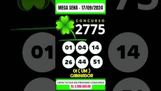 🍀 MEGA SENA de HOJE 170924 MEGASENA CONCURSO 2775 [upl. by Zerline]