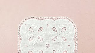 Hedebo Embroidery White Work Doily Making Hand Embroidery Square Doily3 [upl. by Talley]