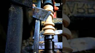 Wooden artifacts handled with carving knives on a rotating machine work woodworking shorts [upl. by Otis]