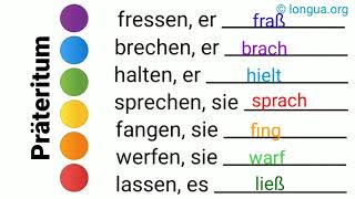 Präteritum  fressen fraß brechen brach halten hielt sprechen sprach fangen fing werfen w [upl. by Adieren]