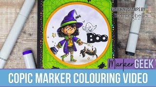 Copic Marker Colouring Stamping Bella Little Witch amp Her Pals Cute Halloween Card [upl. by Gillmore]