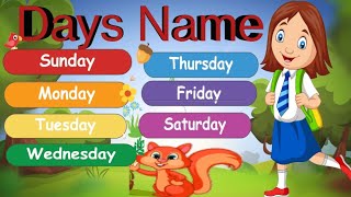 Days Names  Days of the week  Sunday Monday  Learn 7 days Names [upl. by Gnuy845]