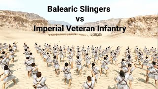 500 Balearic Slingers vs 500 Imperial Veteran Infantryman  Mount amp Blade 2 Bannerlord [upl. by Assanav]