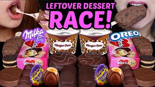 ASMR LEFTOVER DESSERT RACE CADBURY CREME EGG MILKA OREO MINI CHOCO ICE CREAM BARS CREAM CUPS 먹방 [upl. by Inahpets]