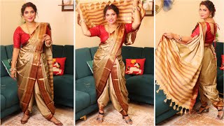 How To Wear Nauvari Saree  Dhoti Style Saree draping Maharashtrian Saree Draping Silk Saree [upl. by Enom561]