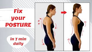 FIX YOUR POSTURE in 7 Minutes  Best Daily Exercises  Reduce Back and Neck Pain and Grow Taller [upl. by Neelhsa]