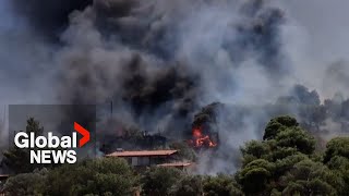 Greece wildfires Flames burn in island of Serifos and near Athens [upl. by Tatum819]