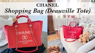 Chanel Shopping Bag  Chanel Deauville Tote  What fits  Chanel 24P [upl. by Leunamne]