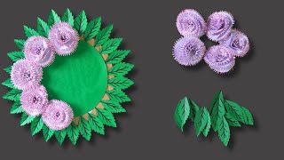 DIY Wall Hanging White Paper Flowers with Green Leaves  Easy Paper Craft Tutorial [upl. by Aisatsanna602]