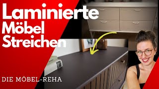 KLAR GEHT DAS  Laminierte Möbel streichen  UPCYCLING MÖBELMAKEOVER [upl. by Karr]