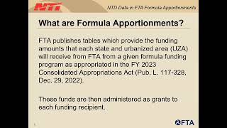 Webinar NTD Data Use in FTA Formula Apportionments 060823 [upl. by Petronia]