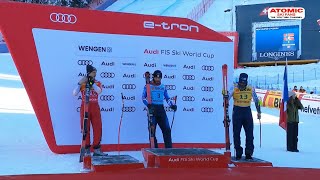 AUDI FIS SKI World Cup Wengen 🇨🇭  Mens Super G  race course highlights and podium Jan 12 2024 [upl. by Yaresed847]