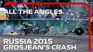 Romain Grosjean’s Monster Crash  All The Angles  2015 Russian Grand Prix [upl. by Charley626]