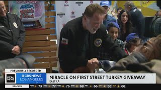 Arnold Schwarzenegger joins Miracle on First Street Turkey Giveaway [upl. by Akit71]