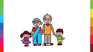 How to Draw GRANDPARENTS amp GRANDCHILDREN  Easy Drawing videos for beginners using simple shapes [upl. by Verge]