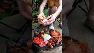 Grilling on a stone grill pan cooking outdoors asmr [upl. by Annoyed]