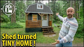 He bought a shed amp made a luxury Tiny Home TOUR  COSTS [upl. by Yentiw]