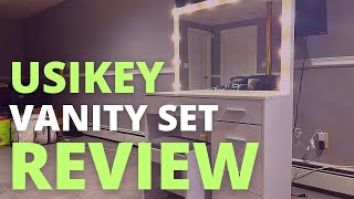 Usikey Lighted Makeup Vanity Table with Mirror Review  Vanity Desk Amazon  Best Amazon Vanity Set [upl. by Sugar]