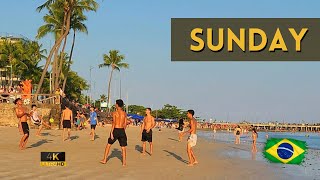 🇧🇷 Sunset by the Beach with Numerous People Engaged in Ball Games 4K Walk [upl. by Lamag]