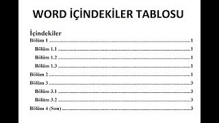 Word İçindekiler Tablosu nasıl yapılır  Otomatik ve El ile tablo oluşturmak [upl. by Oyr]