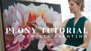 Peony Acrylic Painting Tutorial  Timelapse  Learn to Paint Peonies and Floral Still Life Pieces [upl. by Yvi]