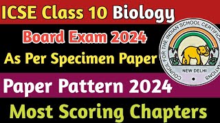 Biology ICSE Class 10 Paper Pattern 2024 Board Exam  ICSE Class 10 Biology Most Important Chapters [upl. by Tootsie372]