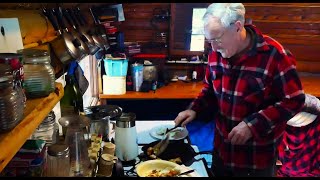 Pancakes and Walleye a Fav BreakfastMartins Old Off Grid Log Cabin261 [upl. by Estel750]