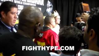 ADRIEN BRONERS TRAINER MIKE STAFFORD CONGRATULATES MARCOS MAIDANA AFTER VICTORY [upl. by Cilegna]