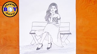 How to draw a Girl sitting on bench  drawing for beginners step by step [upl. by Susann]