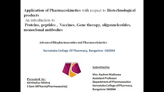 Application of Pharmacokinetics Biotechnological products SeminarII Sem MPharm Pharmaceutics [upl. by Dekow]