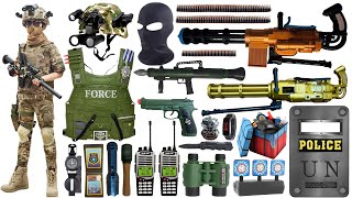 Special police weapon toy set unboxing Gatling machine gun collection Gas mask Glock pistol Bomb [upl. by Haikan]