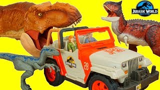 Jurassic World Dinosaurs Velociraptor Blue attack Owen Claire in Dino Jeep [upl. by Necyrb]