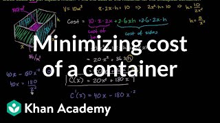 Optimization cost of materials  Applications of derivatives  AP Calculus AB  Khan Academy [upl. by Allsun]