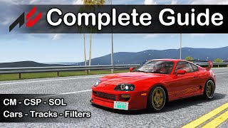 2023 Assetto Corsa GUIDE  Content Manager CSP SOL PP Filters CarsTracks Rain Chase Camera [upl. by Sesilu327]