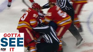 GOTTA SEE IT Zack Kassian Goes After Matthew Tkachuk Causing Another Oilers Flames Brawl [upl. by Loretta]