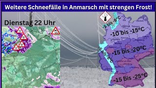 Weitere Schneetiefs mit Schneefällen in Anmarsch mit strengen Frost Wettervorhersage 281123 [upl. by Mcgean]