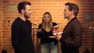 Chris Evans Robert Downey Jr amp Elizabeth Olsen  Tony Steals The Last Donut [upl. by Randy]