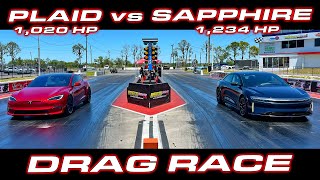 Lucid Sapphire Dethrones Tesla Plaid as Worlds Quickest Production Sedan  14 Mile Drag Race [upl. by Ellerd]