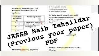 JKSSB Naib Tehsildar 👉Previous year paper 👉PDF Download ⬇️ jkssb Jkssbjobs [upl. by Stoughton]