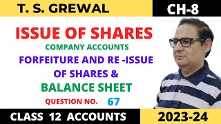 ISSUE OF SHARES COMPANY ACCOUNTS TSGREWAL CH 8 Que No67Forfeiture and Reissue of Shares2023 [upl. by Dustin358]