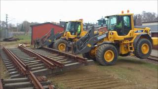 Volvo L90s moving a railroad switch plus bobcat [upl. by Mendelsohn423]