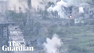 Drone footage shows artillery strikes on Ukrainian town since captured by Russia [upl. by Diet]