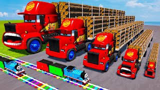 Big amp Small Long Mack Truck with Logs vs Trains Thomas  BeamNGDrive [upl. by Enrev656]